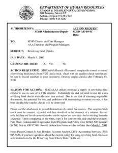 DEPARTMENT OF HUMAN RESOURCES SENIOR & DISABLED SERVICES DIVISION 500 Summer Street NE Salem, Oregon[removed]Phone: ([removed]