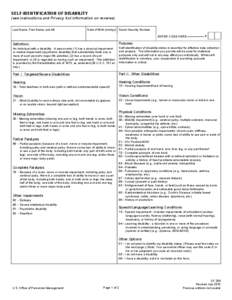 SELF-IDENTIFICATION OF DISABILITY  (see instructions and Privacy Act information on reverse) Last Name, First Name, and MI  Date of Birth (mm/yy) Social Security Number