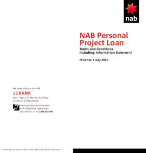 NAB Personal Project Loan Terms and Conditions Including: Information Statement Effective 1 July 2010