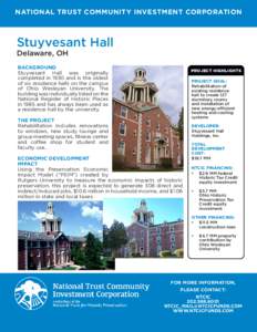 NATIONAL TRUST COMMUNITY INVESTMENT CORPORATION  Stuyvesant Hall Delaware, OH  BACKGROUND