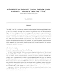 Commercial and Industrial Demand Response Under Mandatory Time-of-Use Electricity Pricing1 Katrina Jessoe2 and David Rapson3 March 17, 2014