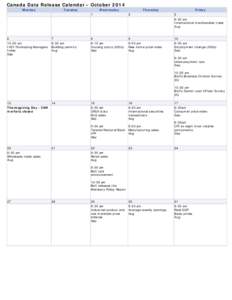 Canada Data Release Calendar – October 2014 Monday Tuesday  Wednesday