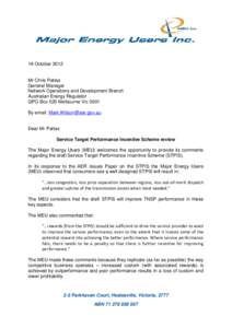 16 October[removed]Mr Chris Pattas General Manager Network Operations and Development Branch Australian Energy Regulator