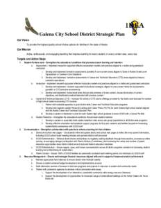 Galena City School District Strategic Plan Our Vision To provide the highest quality school choice options for families in the state of Alaska Our Mission Active, enthusiastic, and engaging teaching that inspires learnin