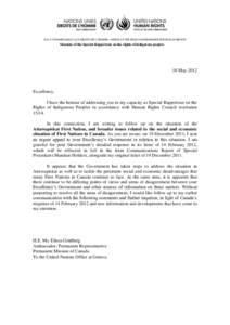 HAUT-COMMISSARIAT AUX DROITS DE L’HOMME • OFFICE OF THE HIGH COMMISSIONER FOR HUMAN RIGHTS  Mandate of the Special Rapporteur on the rights of indigenous peoples 10 May 2012