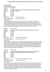 Summary of ARC Future Fellowships Proposals for Funding to Commence inNew South Wales The University of Newcastle FT0991231