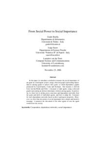 From Social Power to Social Importance Guido Boella Dipartimento di Informatica Universit`a di Torino - Italy  Luigi Sauro