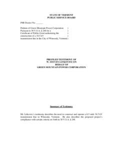 STATE OF VERMONT PUBLIC SERVICE BOARD PSB Docket No. ______ Petition of Green Mountain Power Corporation ) Pursuant to 30 V.S.A. § 248 for a