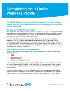 Health risk assessment / Wellness / Medicine / Blue Cross Blue Shield Association / Health / WebMD / Highmark