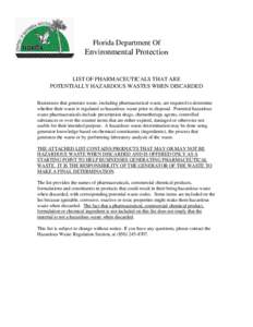 Pharmaceuticals Potentially Hazardous Waste when Discarded - Waste Management - Florida DEP