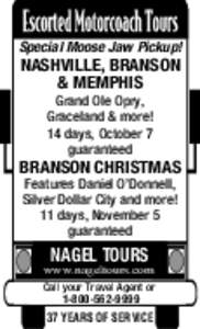 Special Moose Jaw Pickup!  NASHVILLE, BRANSON & MEMPHIS Grand Ole Opry, Graceland & more!