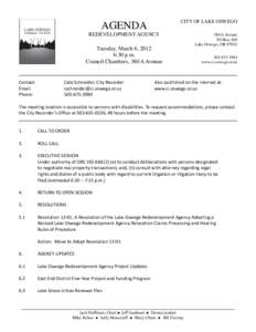 CITY OF LAKE OSWEGO  AGENDA REDEVELOPMENT AGENCY  Tuesday, March 6, 2012