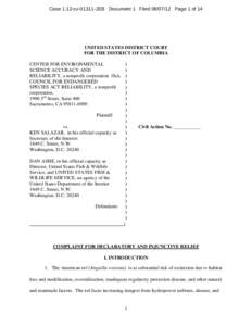 Case 1:12-cv[removed]JEB Document 1 Filed[removed]Page 1 of 14  UNITED STATES DISTRICT COURT FOR THE DISTRICT OF COLUMBIA CENTER FOR ENVIRONMENTAL SCIENCE ACCURACY AND