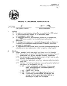 Operations – 21 Refusal Of Care And/Or Transportation Page 1 REFUSAL OF CARE AND/OR TRANSPORTATION