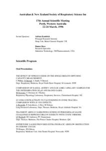 Australian & New Zealand Society of Respiratory Science Inc 17th Annual Scientific Meeting Perth, Western Australia[removed]March, 1996  Invited Speakers: