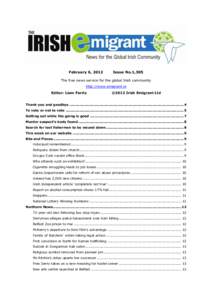 February 6, 2012  Issue No.1,305 The free news service for the global Irish community http://www.emigrant.ie