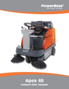 The Power of Clean  Apex 49 Compact Rider Sweeper  The Apex 49 Rider Sweeper is designed for heavy-duty