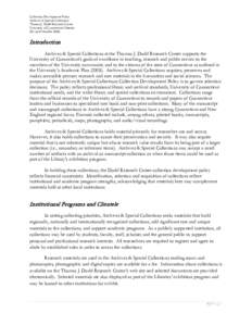 Collection Development Policy Archives & Special Collections Thomas J. Dodd Research Center University of Connecticut Libraries (Revised October 2008)