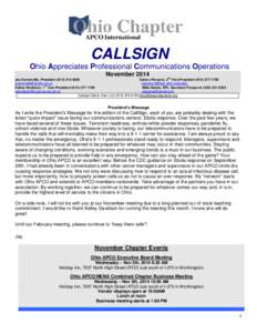 CALLSIGN Ohio Appreciates Professional Communications Operations November 2014 nd  Jay Somerville, President[removed]