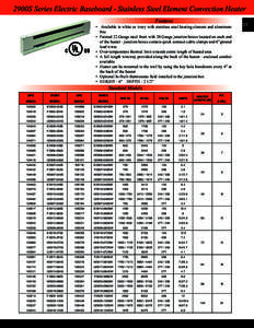 2900S Series Electric Baseboard - Stainless Steel Element Convection Heater Features •	 Available in white or ivory with stainless steel heating element and aluminum fins •	 Painted 22 Gauge steel front with 20 Gauge
