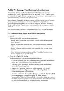 Public Workgroup: Tonsillectomy/adenoidectomy The Arkansas Health Care Payment Improvement Initiative Tonsillectomy/ adenoidectomy Public Workgroup convened on December 4, 2012. The discussion focused on the principles f