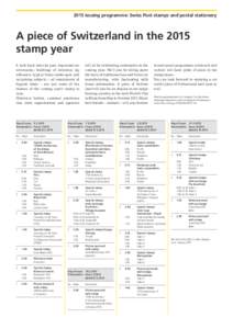 2015 issuing programme: Swiss Post stamps and postal stationery - a piece of Switzerland in teh 2015 stamp year