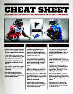 AT L A N TA FA L C O N S  CHEAT SHEET ATLANTAFALCONS.COM GIVES YOU A FALCONS EDUCATION FOR ALL LEVELS OF KNOWLEDGE.  ATL