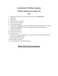 Cornerstone Christian Academy Half-Day Kindergarten Supply List[removed].