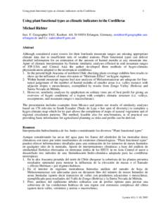 Using plant functional types as climatic indicators in the Cordilleras  1 Using plant functional types as climatic indicators in the Cordilleras Michael Richter