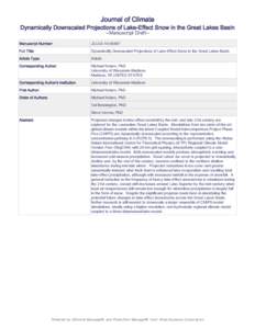 Journal of Climate Dynamically Downscaled Projections of Lake-Effect Snow in the Great Lakes Basin --Manuscript Draft-Manuscript Number: JCLI-D