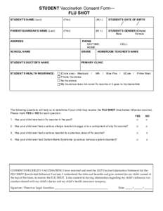 STUDENT  Vaccination  Consent  Form— FLU  SHOT    STUDENT’S  NAME  (Last)                (First)