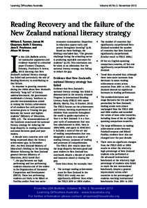 Volume 45 No 3, November[removed]Learning Difficulties Australia Reading Recovery and the failure of the New Zealand national literacy strategy