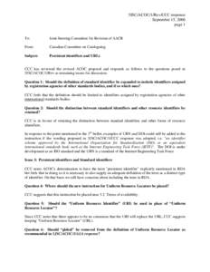 5JSC/ACOC/1/Rev/CCC response September 15, 2006 page 1 To: