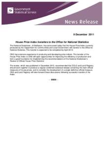 News release on the House Price Index transfer to ONS