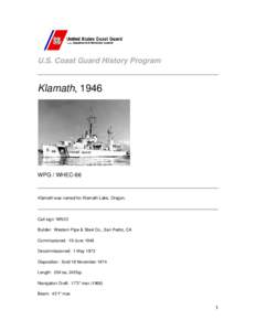 U.S. Coast Guard History Program  Klamath, 1946 WPG / WHEC-66