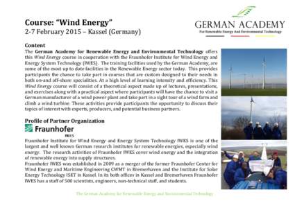 Proposal of the program of the Summer school “Renewable Energies and Water Management” from 22