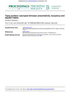 Downloaded from rspb.royalsocietypublishing.org on November 21, 2013  Tipsy punters: sauropod dinosaur pneumaticity, buoyancy and