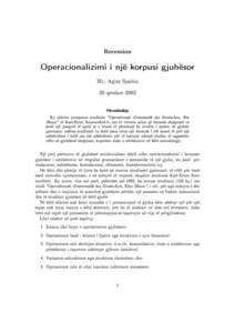 Recension  Operacionalizimi i një korpusi gjuhësor Mr. Agim Spahiu 20 qershor 2002