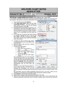 WELFORD CHART NOTES NEWSLETTER Volume 37, No. 4 October, 2010