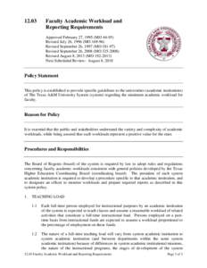 Faculty Academic Workload and Reporting Requirements Approved February 27, 1995 (MORevised July 26, 1996 (MO)