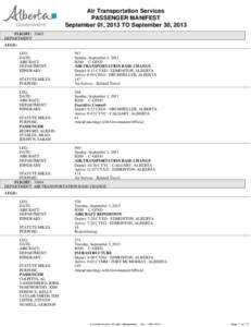 Treasury Board and Finance - Air Transportation Services Passenger Manifest - September 2013