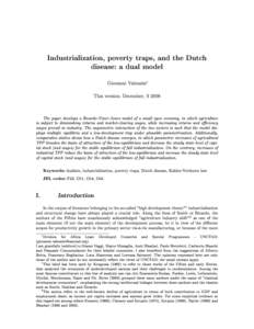 Industrialization, poverty traps, and the Dutch disease: a dual model Giovanni Valensisi  ∗