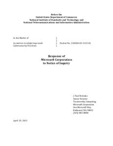 Before the United States Department of Commerce National Institute of Standards and Technology and National Telecommunications and Information Administration  In the Matter of