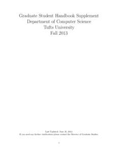Graduate Student Handbook Supplement Department of Computer Science Tufts University