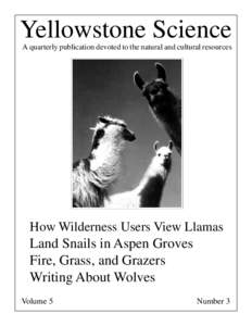 Yellowstone Science A quarterly publication devoted to the natural and cultural resources How Wilderness Users View Llamas  Land Snails in Aspen Groves