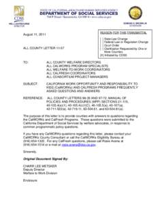 REASON FOR THIS TRANSMITTAL  August 11, 2011 ALL COUNTY LETTER 11-57