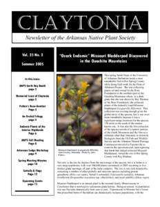 CLAYTONIA Newsletter of the Arkansas Native Plant Society Vol. 25 No. 2 Summer 2005