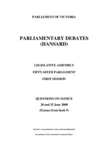 PARLIAMENT OF VICTORIA  PARLIAMENTARY DEBATES (HANSARD)  LEGISLATIVE ASSEMBLY