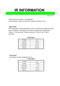 IR INFORMATION FY2008 Vol.10 Thank you for your interest in our businesses. We are pleased to deliver the latest NTV business information to you.