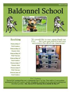 MAY 6th, 2014  Baldonnel School Recylcing Week of May 5th